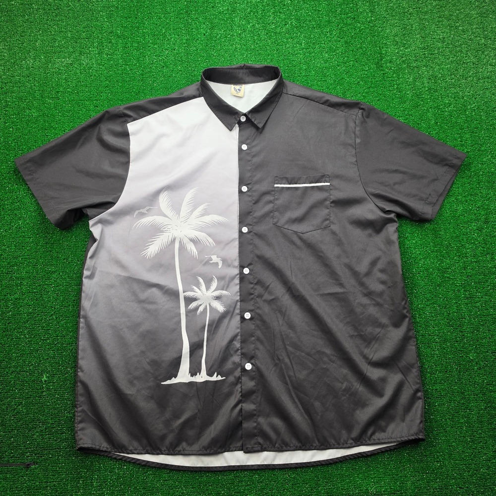 Hardaddy Shirt Mens 2XL Black Gray Button Up Short Sleeve Aloha Beach Palm Tee